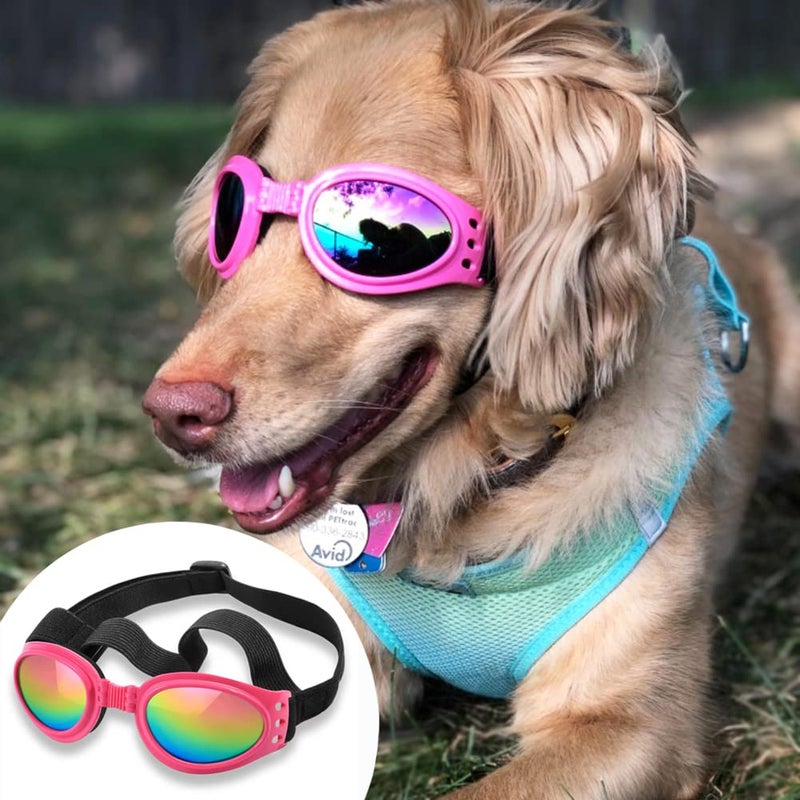 QUMY Dog Sunglasses Dog Goggles for Medium Large Breed Dogs, Wind Dust Fog Protection Eye Wear Pet Glasses with Adjustable Strap for Motorcycle Car Driving Bike Riding Hiking Swimming Over 15lbs Pink - Image 2